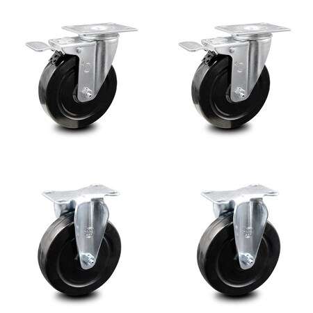 Service Caster 5 Inch Hard Rubber Wheel Swivel Top Plate Caster Lock Brakes 2 Rigid SCC, 2PK SCC-TTL20S514-HRS-2-R-2
